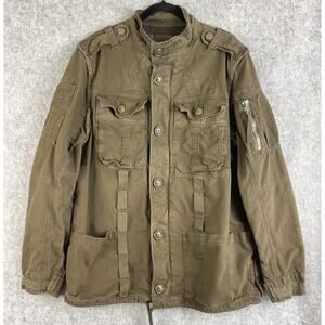 Gap Field Jacket Mens Large Brown Canvas Utility Military Chore Button Zip Heavy